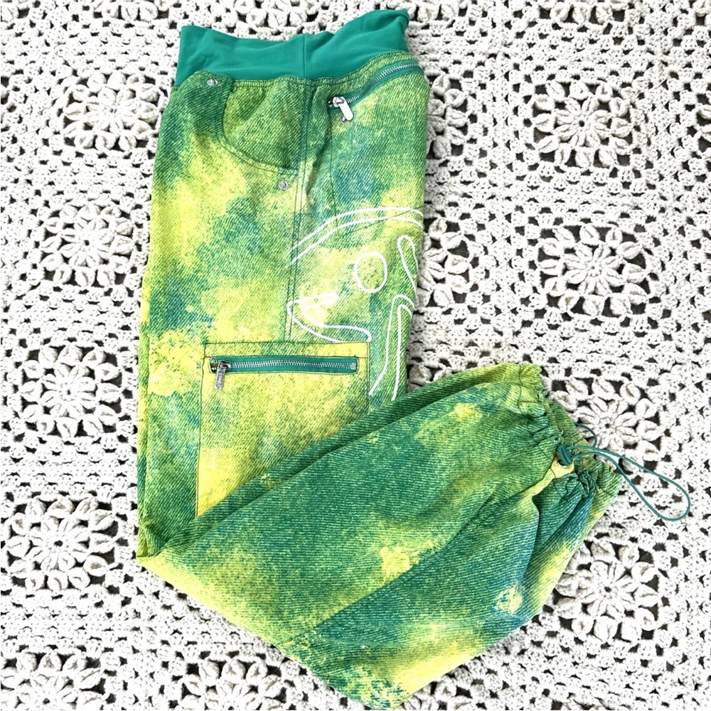 Zumba Pants Joggers Green Cargo Parachute Adjustable Ankle Strap XS